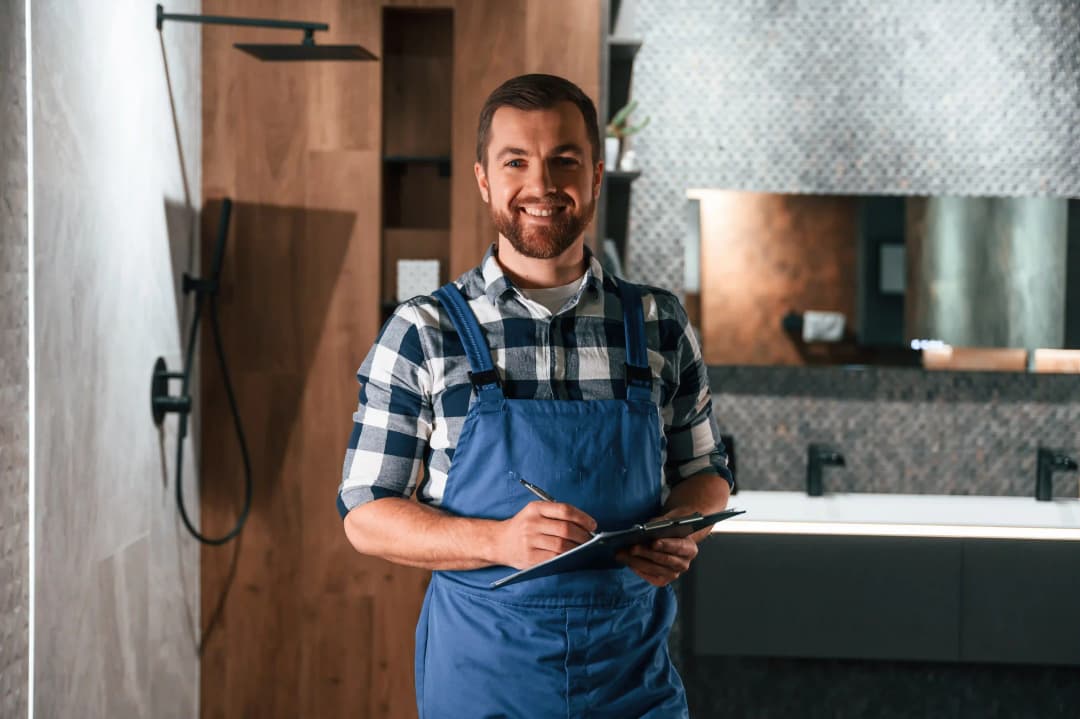 standing-and-holding-notepad-plumber-in-blue-uniform